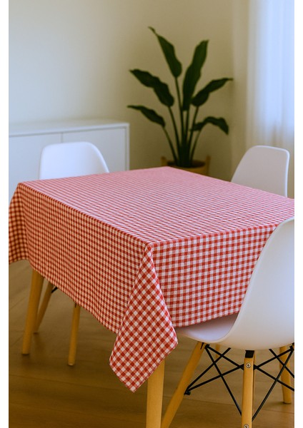 Pötikareli Kırmızı Keten Masa Örtüsü, Pötikare Piknik Örtüsü - Masa Örtüsü- Sofra Bezi 60 x 60