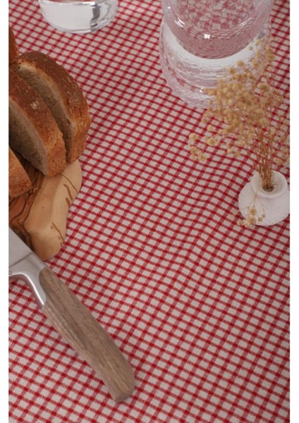 Pötikareli Kırmızı Keten Masa Örtüsü, Pötikare Piknik Örtüsü - Masa Örtüsü- Sofra Bezi 60 x 60