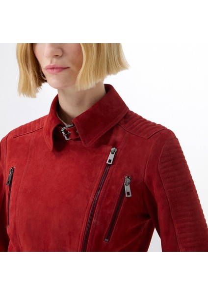 Kadın Kırmızı Süet Deri Ceket modelleri