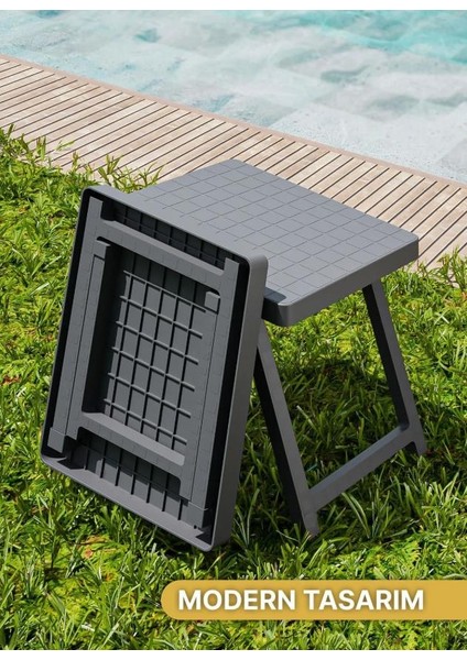 Antrasit Portatif Plastik Katlanabilir Kamp Masası - Piknik Masası Ergonamik Katlanır Balkon Masası Sehpa indirimleri