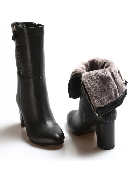 Hakiki Deri Kürklü Kadın Yüksek Topuk Hakiki Deri Çizme 064KZA531