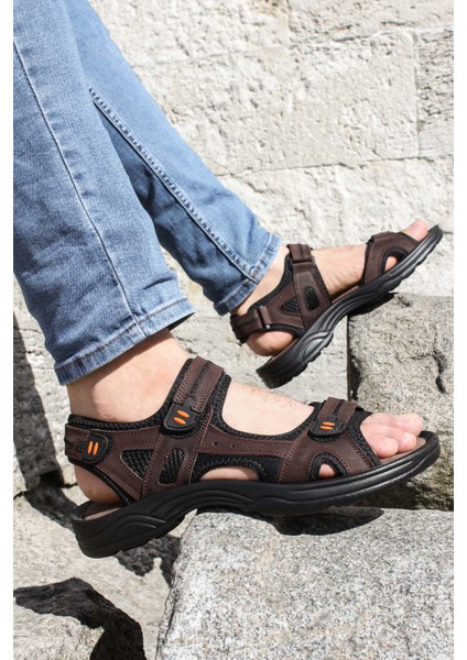 Erkek Hakiki Deri Cırtlı Günlük Rahat Yazlık Plaj Hafif Bantlı Sandalet 907MA1517