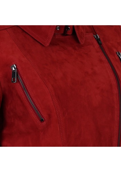 Kadın Kırmızı Süet Deri Ceket
