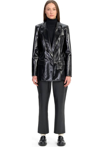 Siyah Kadın Blazer Deri Ceket