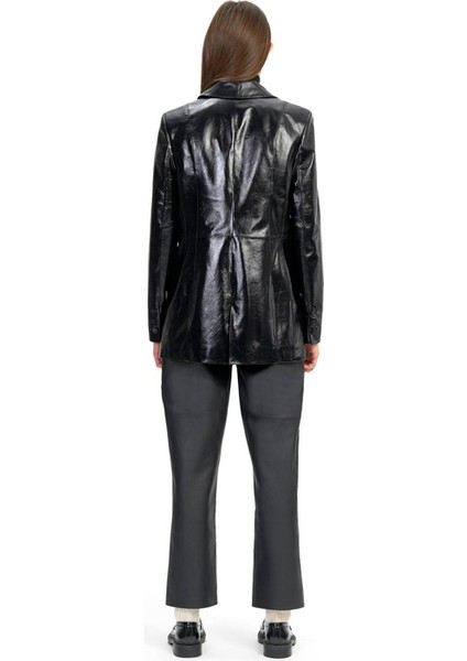Siyah Kadın Blazer Deri Ceket modelleri