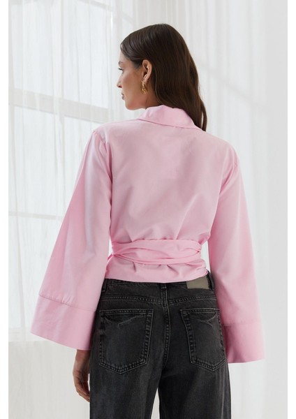 Yan Bağlamalı Crop Gömlek Pembe