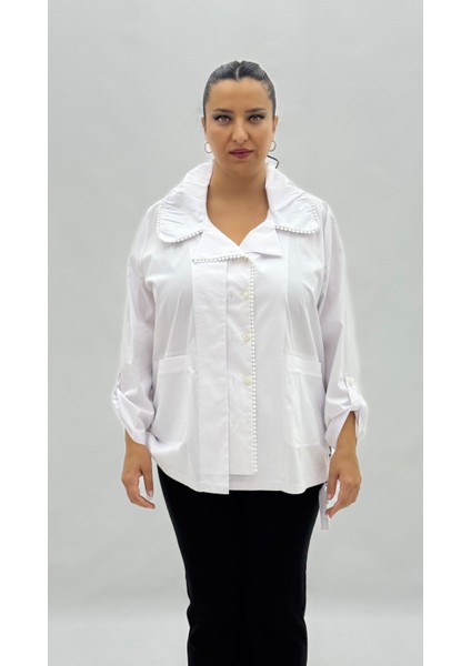 Büyük Beden Düğmeli Uzun Kol Oversize Kadın Gömlek