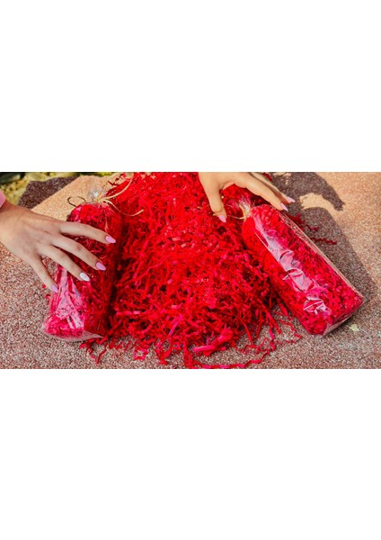 Kırmızı Kırpık Kağıt 1 kg | Z Zigzag Kutu Dolgu ve Süsleme Kağıdı | Hediye Kutusu Için