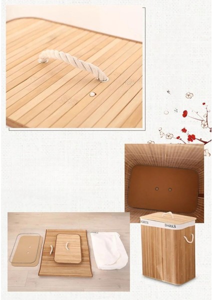 Iki Bölmeli Bambu Naturel Çamaşır Sepeti - Mega Katlanabilir Çamaşır Sepeti