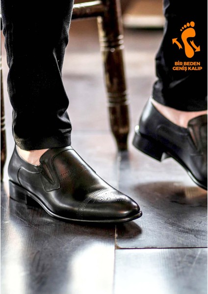 Erkek Deri Casual Klasik Kösele Taban Günlük Loafer Klasik Ayakkabı Siyah 893ma4404