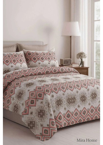 Çift Kişilik Pamuklu Nevresim Takımı Kareli Motifli