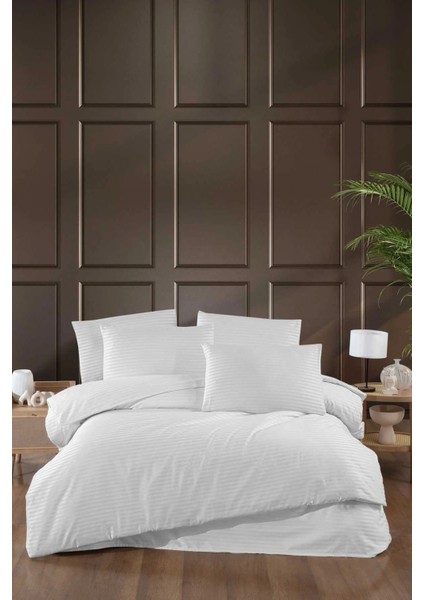 Stripe Saten Line Çift Kişilik Nevresim Takımı Beyaz