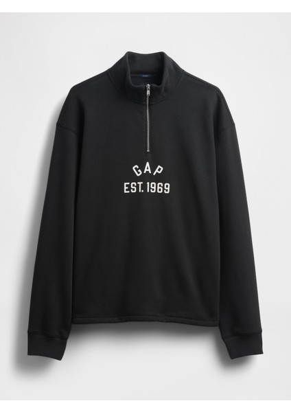 Erkek Siyah Vintagesoft Oversized Gap Logo Yarım Fermuarlı Sweatshirt modelleri