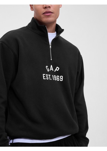 Erkek Siyah Vintagesoft Oversized Gap Logo Yarım Fermuarlı Sweatshirt fırsatları
