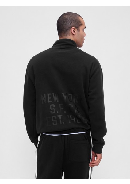 Erkek Siyah Vintagesoft Oversized Gap Logo Yarım Fermuarlı Sweatshirt indirimleri