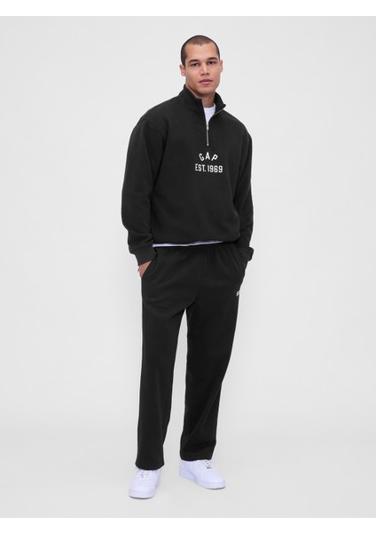 Erkek Siyah Vintagesoft Oversized Gap Logo Yarım Fermuarlı Sweatshirt