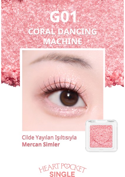 Kişiselleştirilebilir Simli Tekli Far PERIPERA Heart Pocket Single (G01 Coral Dancing Machine)