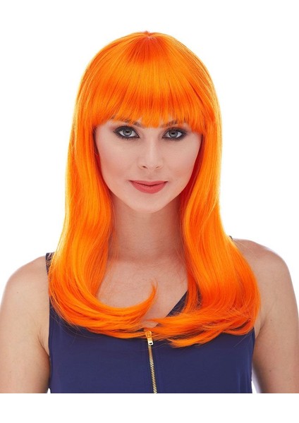 Turuncu Renk Uzun Düz Parti Peruğu (5067)