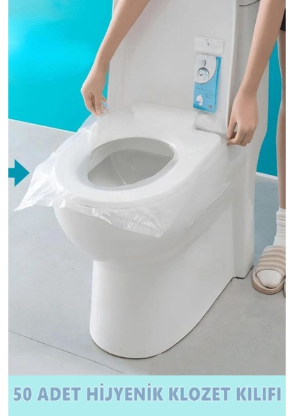 50 Adet Klozet Kapağı Kılıfı Hijyenik Seyahat Tek Kullanımlık Klozet Wc Örtüsü