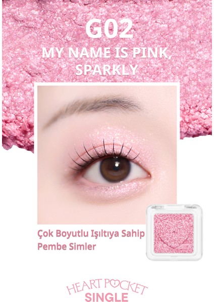 Kişiselleştirilebilir Simli Tekli Far PERIPERA Heart Pocket Single (G02 My Name is Pink Sparkly)