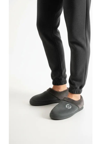 Nordik Erkek Panduf Bohça Fitilli Kadife Kumaş Nakışlı Rahat Yumuşak Taban Kürklü Ev Içi Ayakkabı