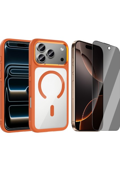 iPhone 17 Pro Max Kılıf M-Safe Şarj Özellikli Metal Kamera Çerçeveli Zore Tiko Kapak + Hayalet Ekran Koruyucu