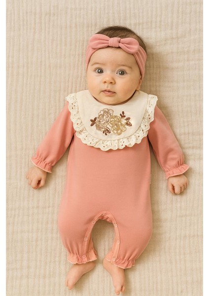 Kız 3-6 Ay Gül Kanaviçeli Bandanalı Tulum fiyatları