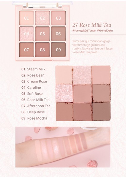 Mat ve Işıltılı Renk Seçenekleri Sunan Far Paleti Dasıque Shadow Palette (#27 Rose Milk Tea)
