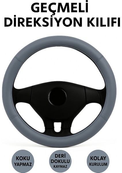 Nissan Micra 1992-2002 Geçmeli Direksiyon Kılıfı Delikli Gri Deri modelleri