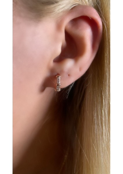 Rose Kaplama Taşlı Mini Halka Küpe 925 Ayar Gümüş Tek Adet fiyatları