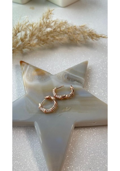 Rose Kaplama Taşlı Mini Halka Küpe 925 Ayar Gümüş Tek Adet fırsatları