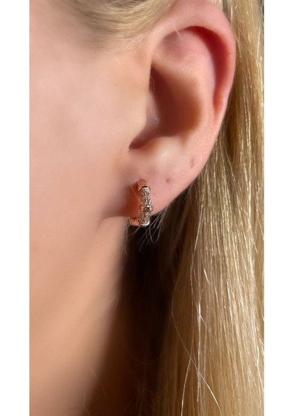 Rose Kaplama Taşlı Mini Halka Küpe 925 Ayar Gümüş Tek Adet indirimleri