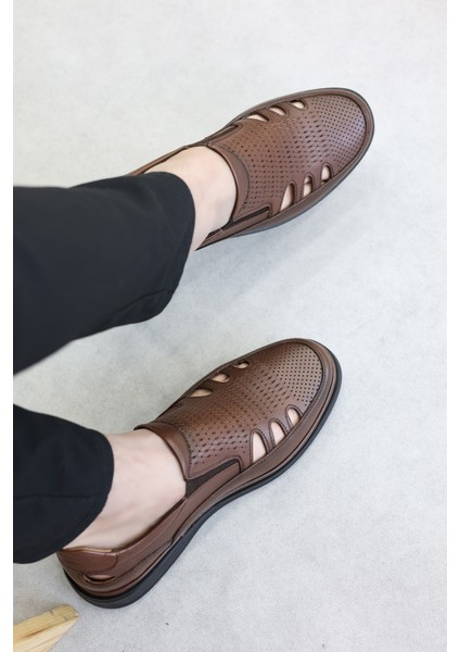 Hakiki Deri Ortopedik Taba Erkek Klasik Sandalet 662ma118kt