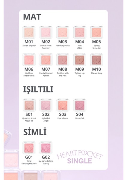 Kişiselleştirilebilir Mat Tekli Far PERIPERA Heart Pocket Single (M06 Guiltless Strawberries)