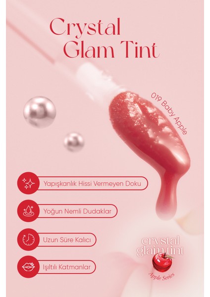 Yapışkanlık Hissi Vermeyen Yoğun Işıltılı Tint CLIO Crystal Glam Tint (19 Baby Apple) Apple Series