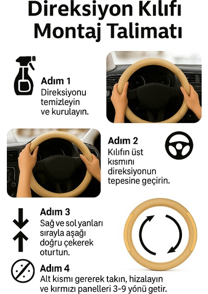 Renault Clio 2020-2024 Geçmeli Direksiyon Kılıfı Delikli Bej Deri indirimleri