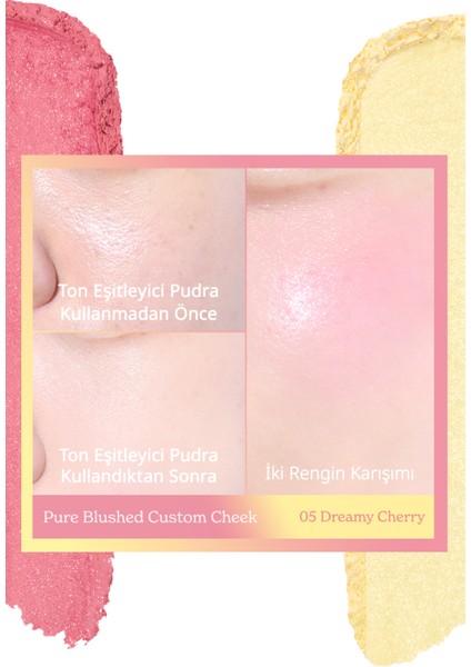 Işıltılı, Iki Tonlu Highlighter Allık Perıpera Pure Blushed Custom Cheek 005 Dreamy Cherry