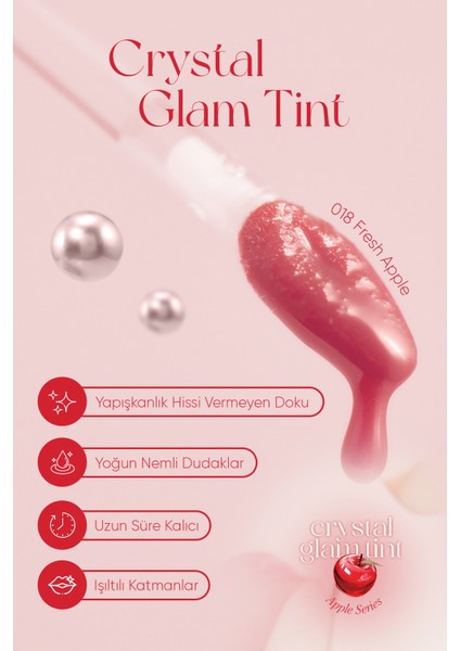 Yapışkanlık Hissi Vermeyen Yoğun Işıltılı Tint CLIO Crystal Glam Tint (18 Fresh Apple) Apple Series