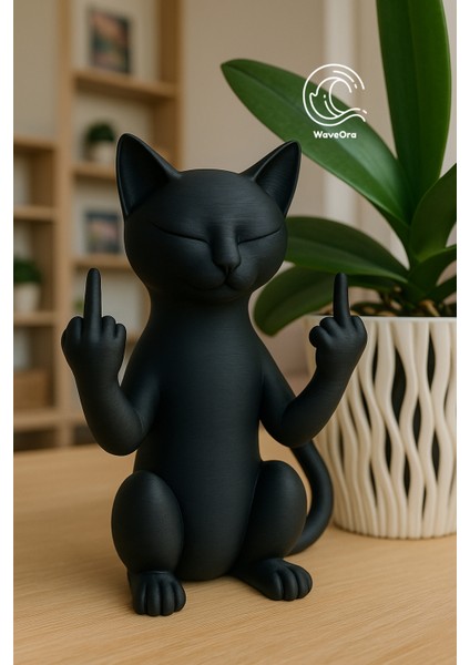 Orta Parmak Çeken Kedi Figür & Eğlence Amaçlı & Komik Figür 15 cm