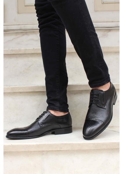 Erkek Deri Casual Klasik Kösele Ayakkabı Siyah 237ma574