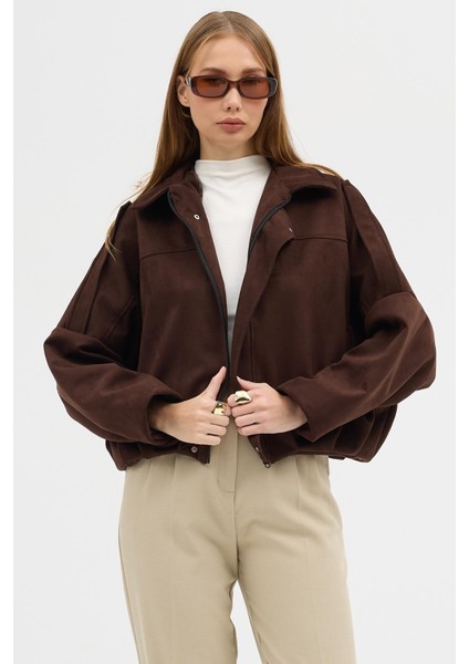 Oversıze Kadın Süet Ceket Trend Bomber Süet Ceket