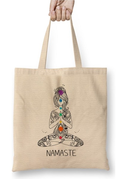 Namaste Meditasyon Buddha Om Yoga Buddhism Gift Bez Çanta Uzun Saplı Alışveriş Çantası Plaj Çantası