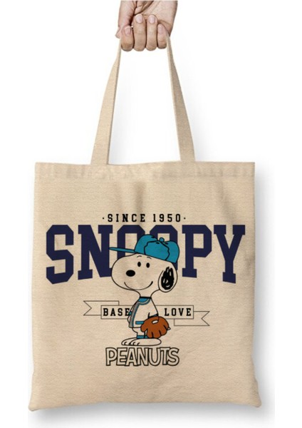 Snoopy Peanius 02 Beyaz Bez Çanta Uzun Saplı Alışveriş Çantası Plaj Çantası