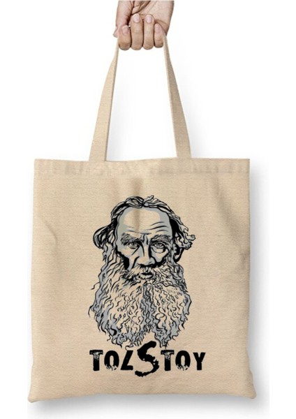 Tolstoy Yazar Beyaz Bez Çanta Uzun Saplı Alışveriş Çantası Plaj Çantası