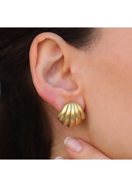 Istiridye Bombeli Gold Gümüş Küpe