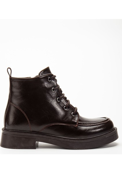 02-2001 Kahve Kırışık Rugan Bağcıklı Fermuarlı Günlük Kadın Bot indirimleri