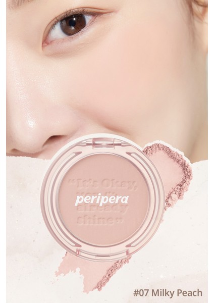 Pastel Tonlarda Sebum Dengeleyici Toz Allık PERIPERA Pure Blushed Sunshine Cheek (07 Milky Peach)