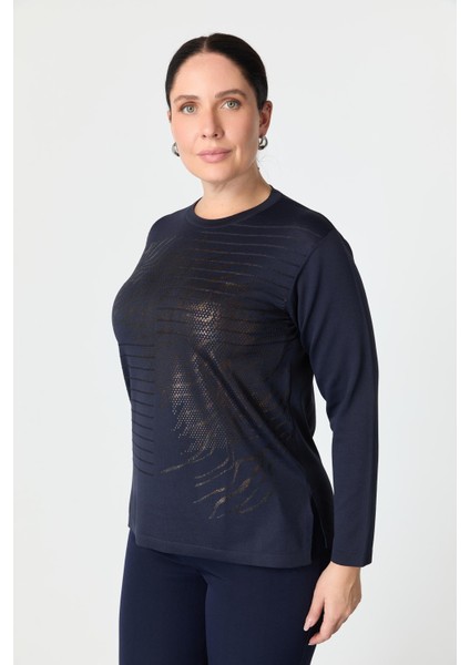 Büyük Beden Baskılı Triko Kazak-Lacı modelleri