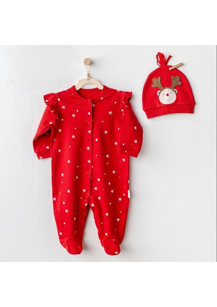 AC25328 Happy Newyear Kadife Bebek Tulum Takım Red