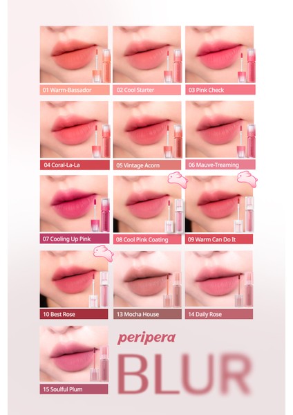 Gün Boyu Kalıcı Pürüzsüz Matlık Sunan Tint PERIPERA Over Blur Tint (003 Pink Check)